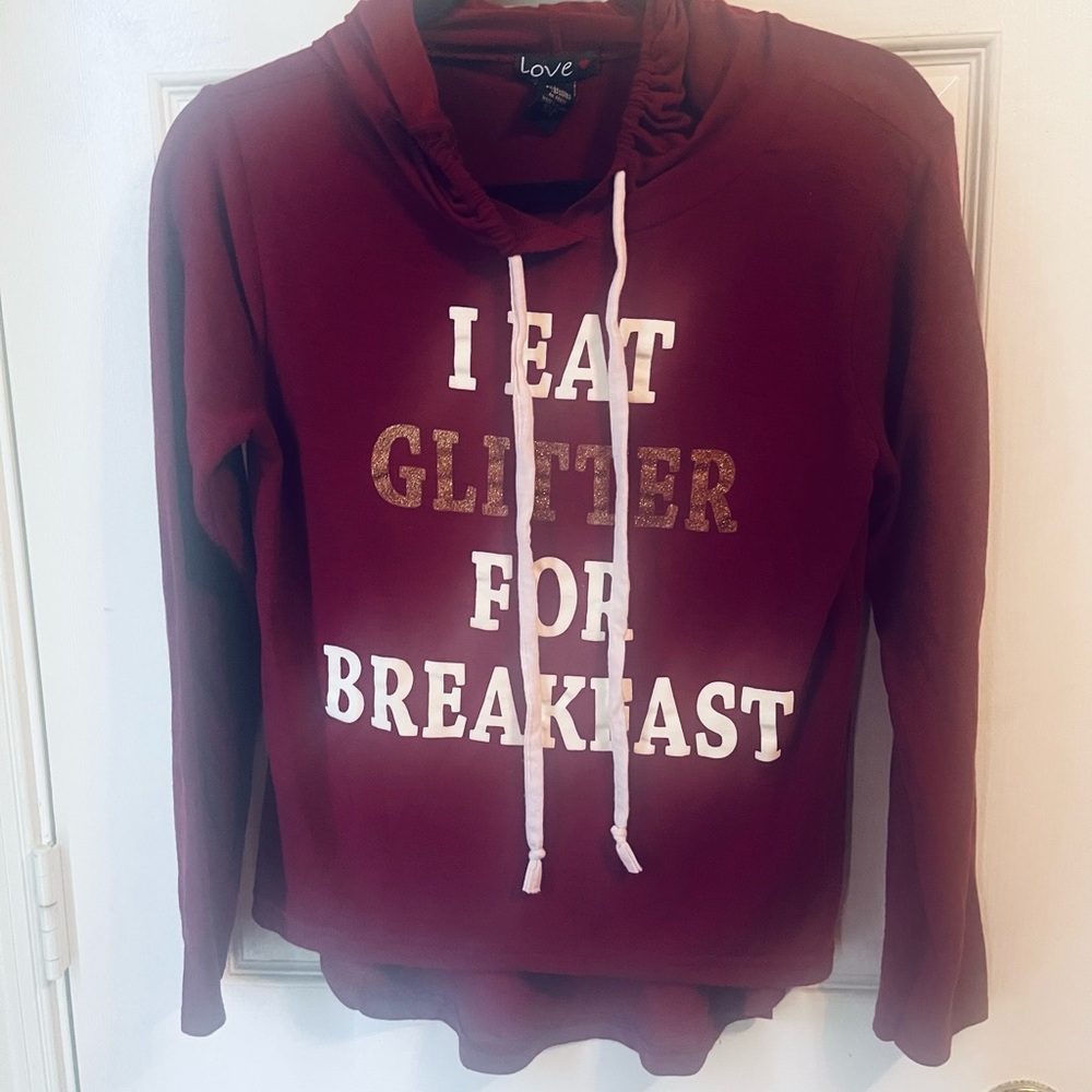 Love Maroon Graphic Long Sleeve Hoodie